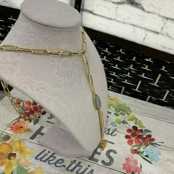 Halogen Stone Y-Drop Tassel Oval Link Necklace - Picture 5 of 7